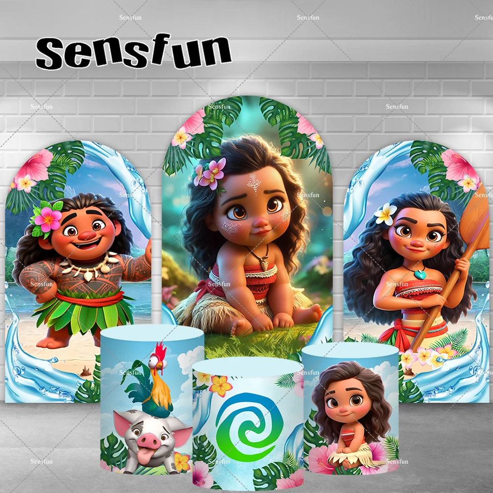 Moana Maui penutup latar belakang lengkungan pantai untuk anak perempuan putri latar belakang pesta ulang tahun musim panas spanduk Shower penutup silinder