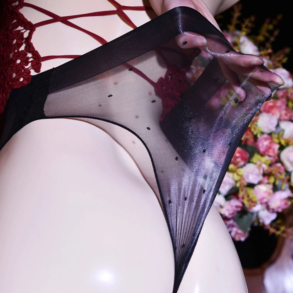 Ropa interior para mujer, calzoncillos para mujer, bragas de malla de nailon, bragas con puntos redondos transparentes, lencería Sexy con punto ondulado transparente