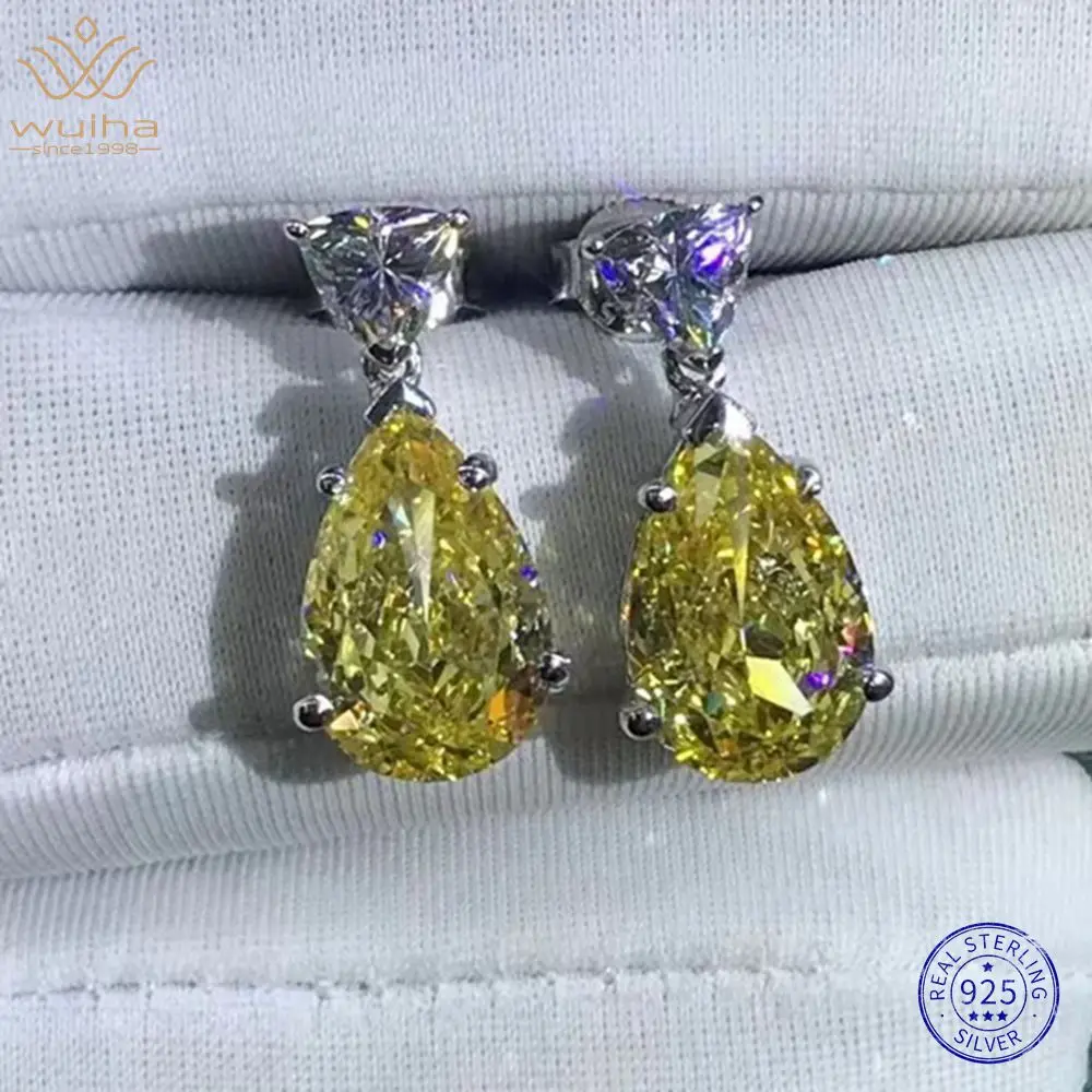 WUIHA Real 925 Sterling Silver Pear 8CT VVS White/Pink/Yellow Sapphire D color Synthetic Moissanite Drop Earrings Drop Shipping