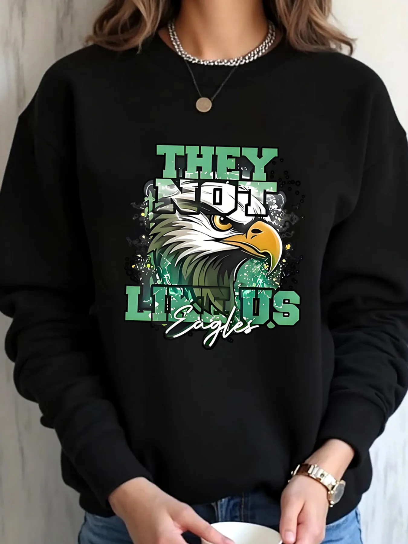 

Women Oversized Sweatshirt St Patrick's Day Eagle They Lion Us Eagles Print Outdoor Wear