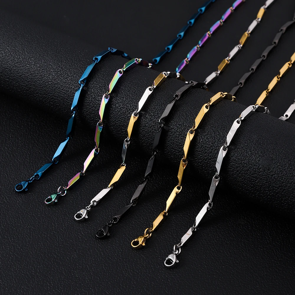 

3.0mm Wide Stainless Steel Chain Necklace, Fashionable Bamboo Chain Waterproof Non Fading For Men's Women's Jewelry Accessories