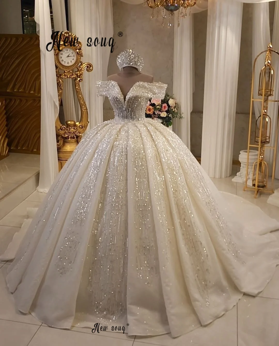 Dubai Luxury Off Shoulder Wedding Dress Ball Gown Puffy Bridal Dresses A Line Customized Beaded Formal Dress For Bridal 2025 view 2