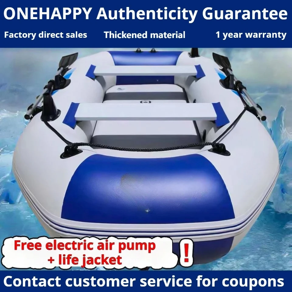 1.8mm PVC Inflatable Boat & V-Hull Dinghy with Motor Options (Electric/Gas), Heavy-Duty Reinforced Polyester Layer for Fishing
