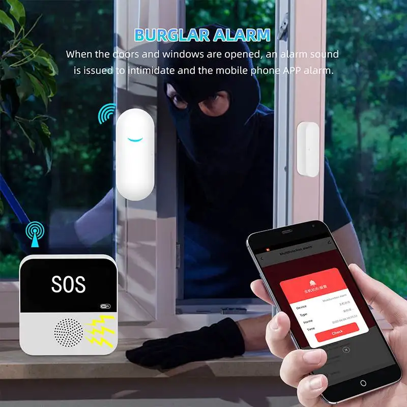 Tuya WiFi Smart Home Alarm System Security Kit Remote APP Monitoring Anti-theft Alarm Sound Doorbell Call Multi-functional Home