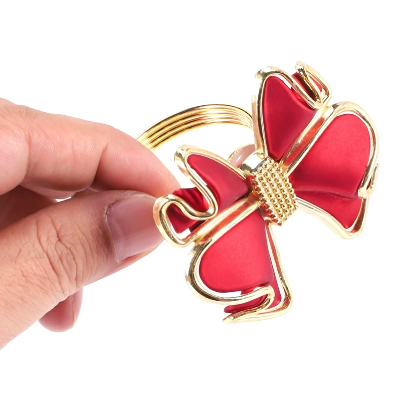 6 Pieces Red Bowknot Napkin Rings, Butterfly Knot Napkin Ring Holders Handmade Metal Napkin Buckles Elegant Table Decor