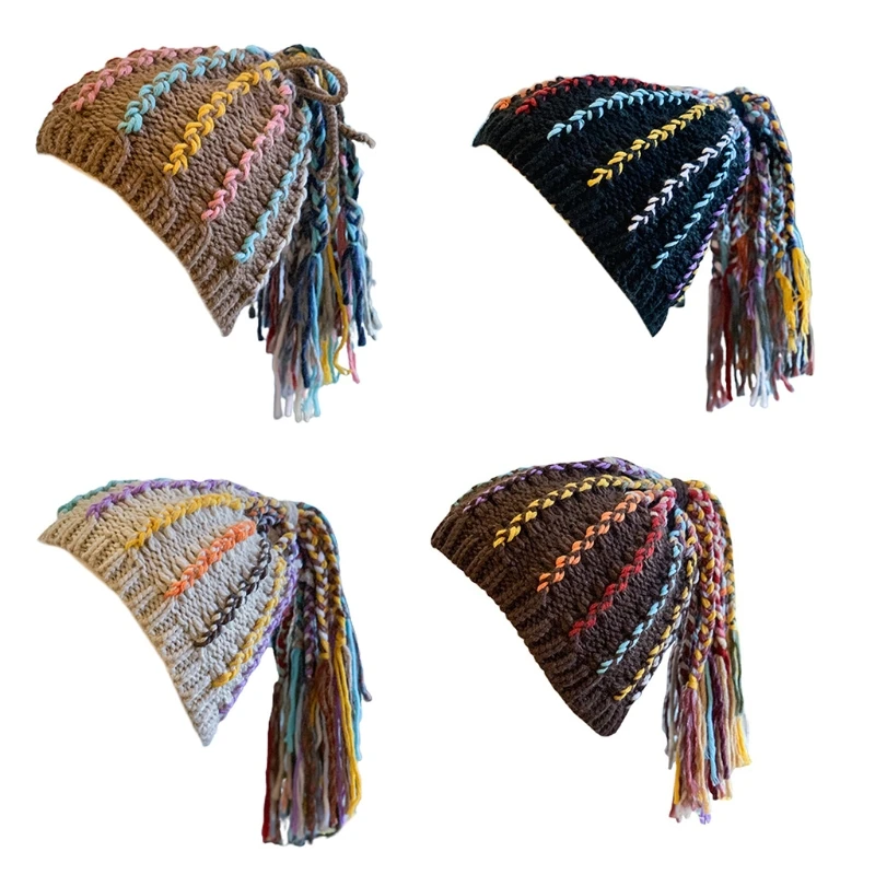 for Creative Knitted Braid Beanie Hat Rasta Hats Handmade Festival Caps Easy Braided Wigs Hats Accessories