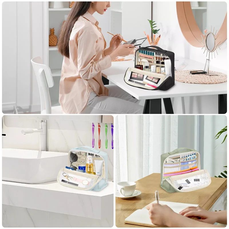 Solid Color Large Capacity Storage Bag Minimalist Multi-functional Multi-layer High Aesthetic Student Stationery Bag 1PC