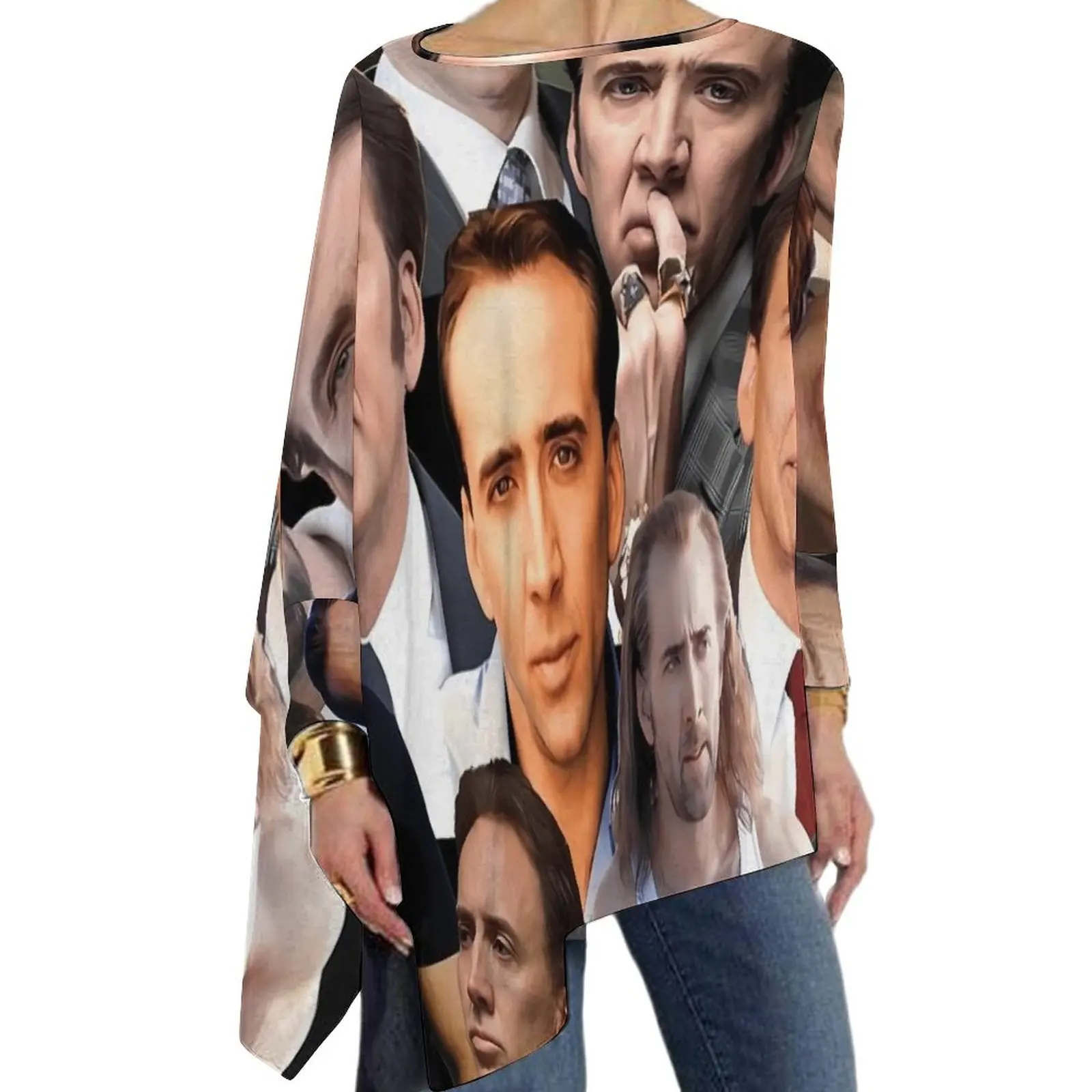 Nicolas Cage Photo T Shirt Famous Actor Fashion Long-Sleeve T Shirts Design Tee Shirt Women Winter Top Tees Big Size 5XL 6XL