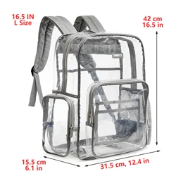 Mochila pvc transparente para mulheres e homens, mochila escolar, resistente, cinza, l, xl