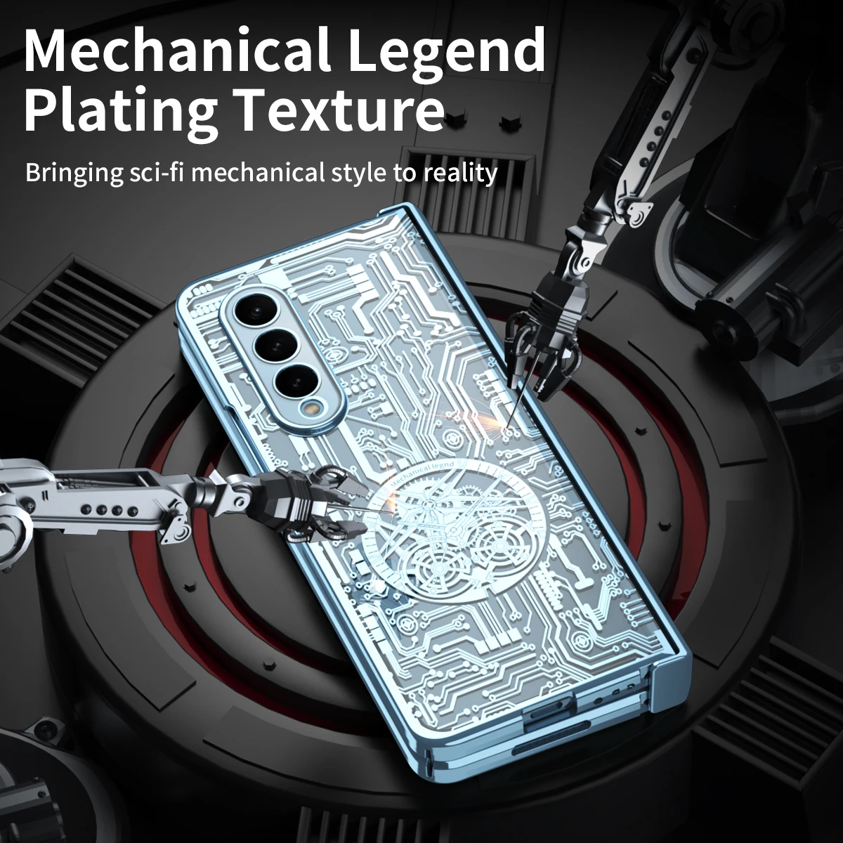 Mechanical Style Circuit Board Pattern Phone Case For Samsung Galaxy Z Fold 5 4 3 5G Hinge Plastic Cover With Front Screen Glass