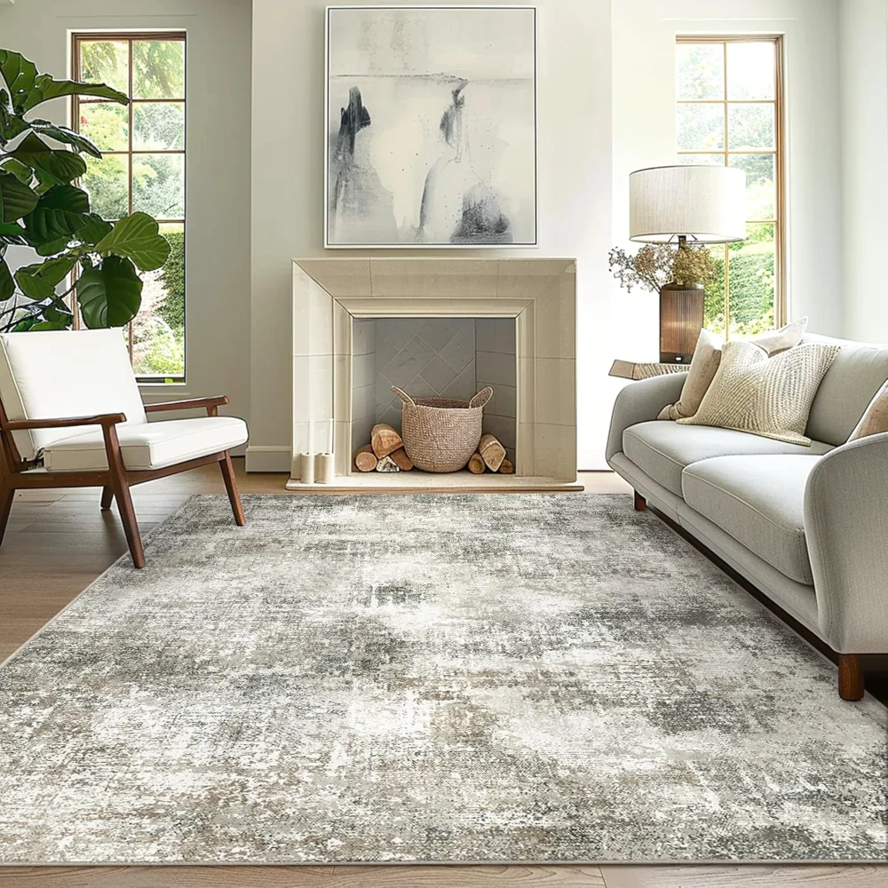 

8x10 Modern Abstract Non Slip Rug, Low Pile Soft Contemporary Indoor Floor Carpet Cover for Dining Room Kitchen, Rugs