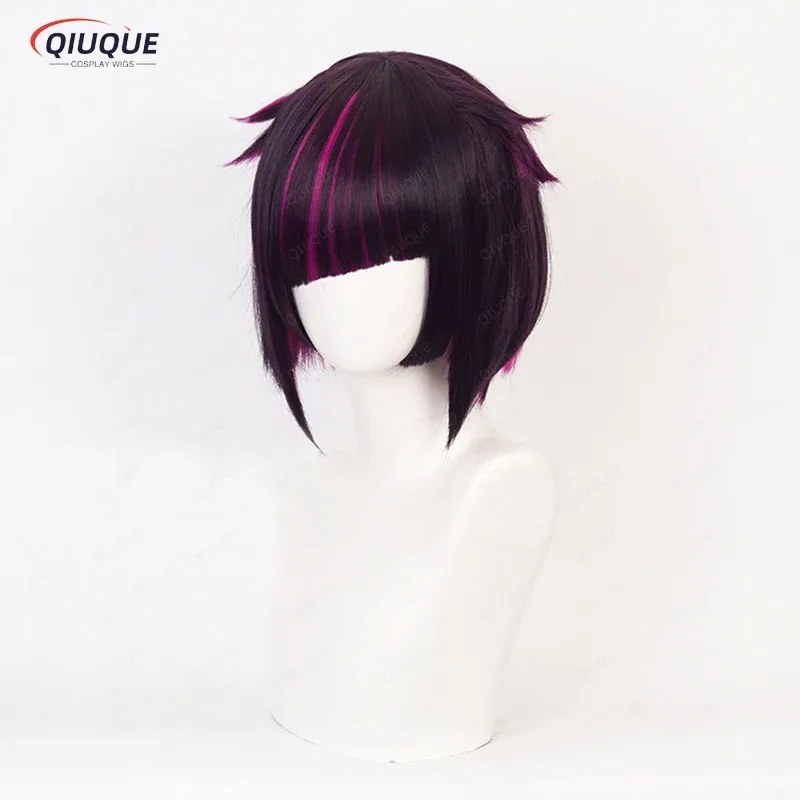 2025 yiyi Anime Lilia Vanrouge Cosplay Short Black Purple Mixed Heat Resistant Synthetic Hair Halloween Role Play Wigs + Wig