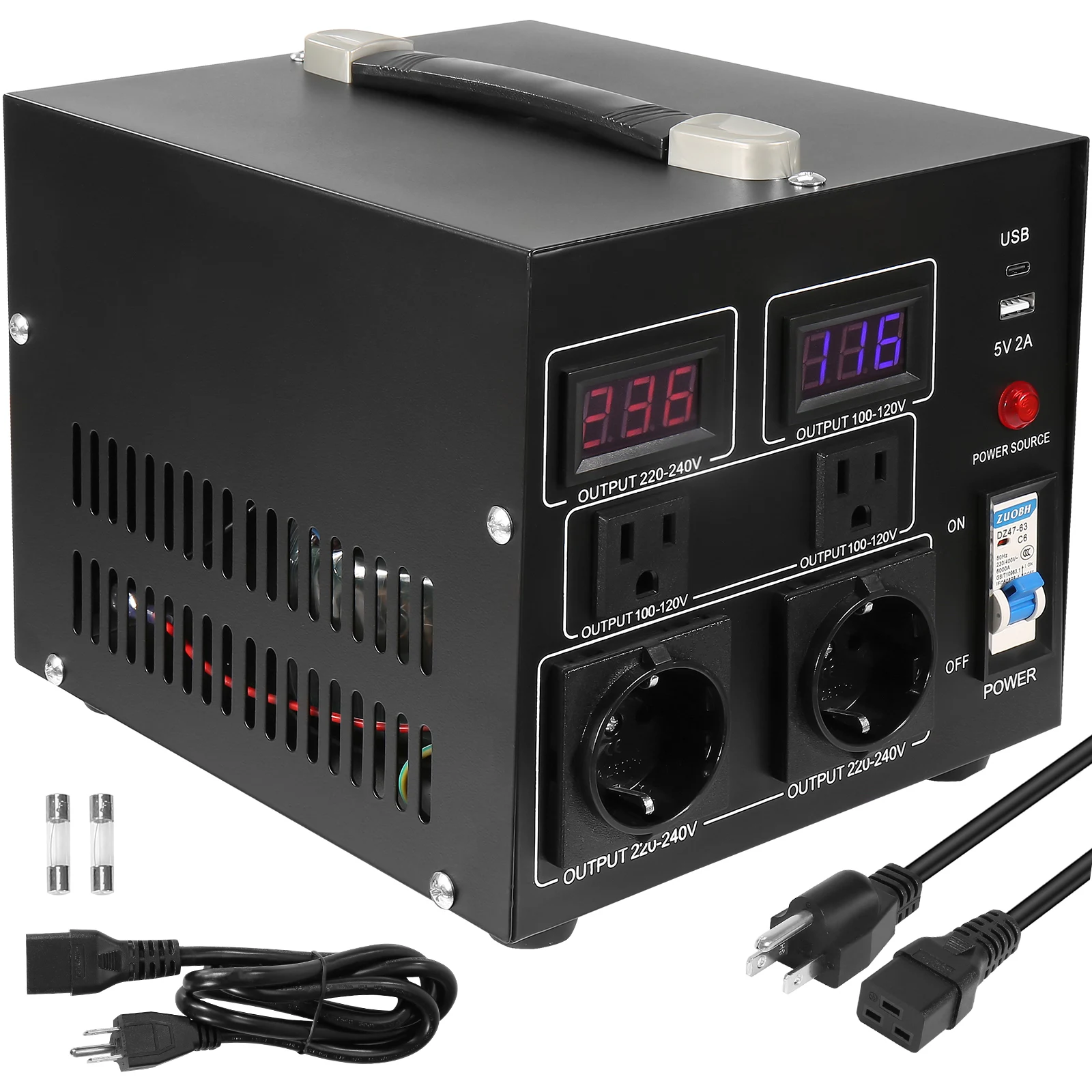 Transformador convertidor de voltaje SucceBuy, transformador reductor/abajo de alta resistencia de 2000VA/3000VA/5000VA con salida de EE. UU., UE, puerto USB de 5V