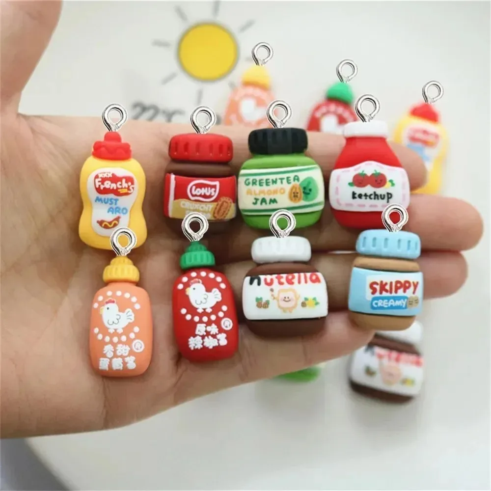 10 قطعة زجاجة صلصة مقلد الغذاء لعبة السحر الكرتون دلاية من الراتنج Kawaii DIY القرط جراب هاتف المفاتيح صنع المجوهرات العثور