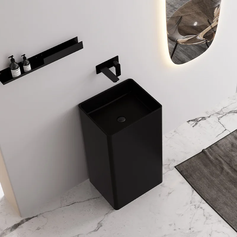 Artificial stone column basin hotel engineering household bathroom art basin integrated floor type thin edge square washbasin