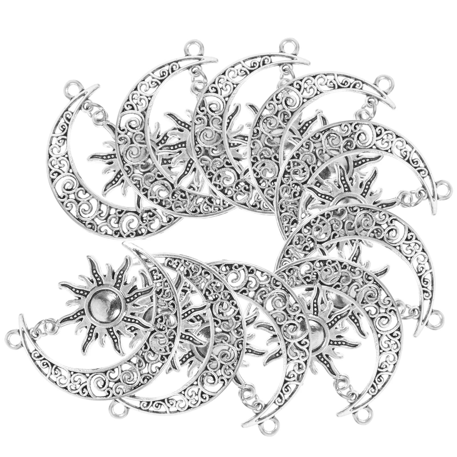 

10pcs Moon Sun Necklace Charms Alloy Diy Pendants For Bracelet Jewelry Making Unique Style Decorative Accessories