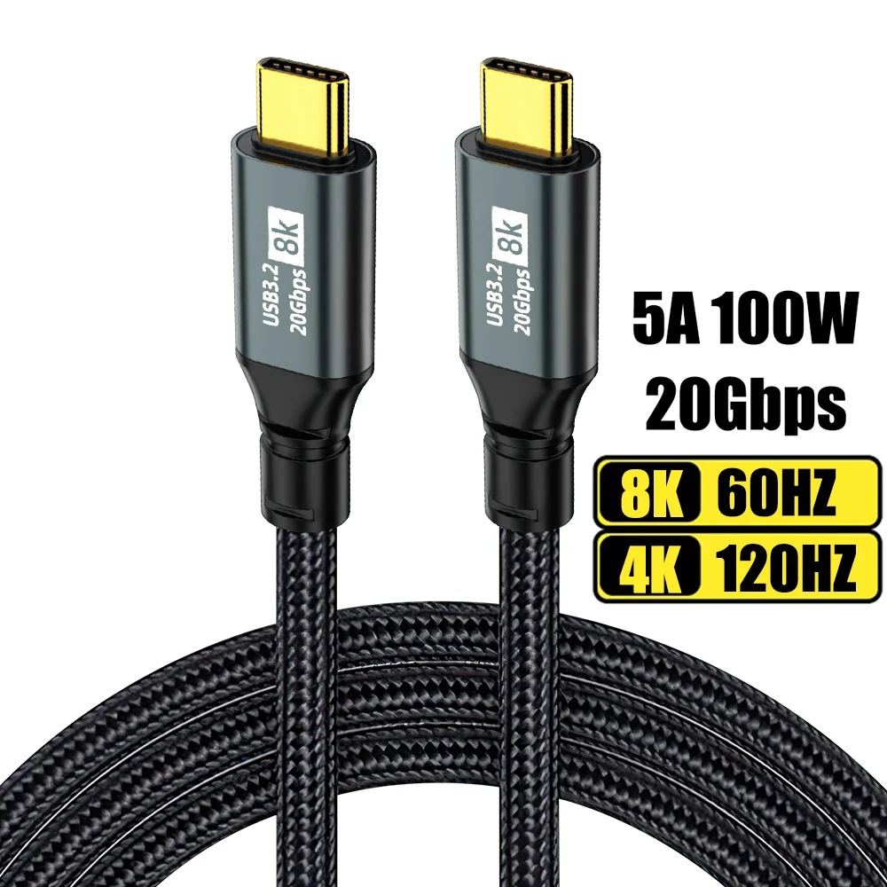 USB 3.2 Gen2 Type‑C to Type‑C Cable 20Gbps PD 5A 100W Fast Charging 8K 60Hz 4K 120Hz Video Cord For iPhone 15 16 17 Hard Drive