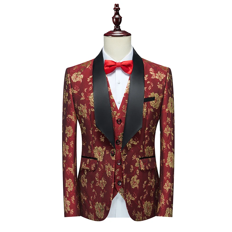 2023 Fashion New Men\'s Boutique Business Host Wedding Suit Three Piece Set / Male Print Hot Stamping Blazers Jacket Pants Vest