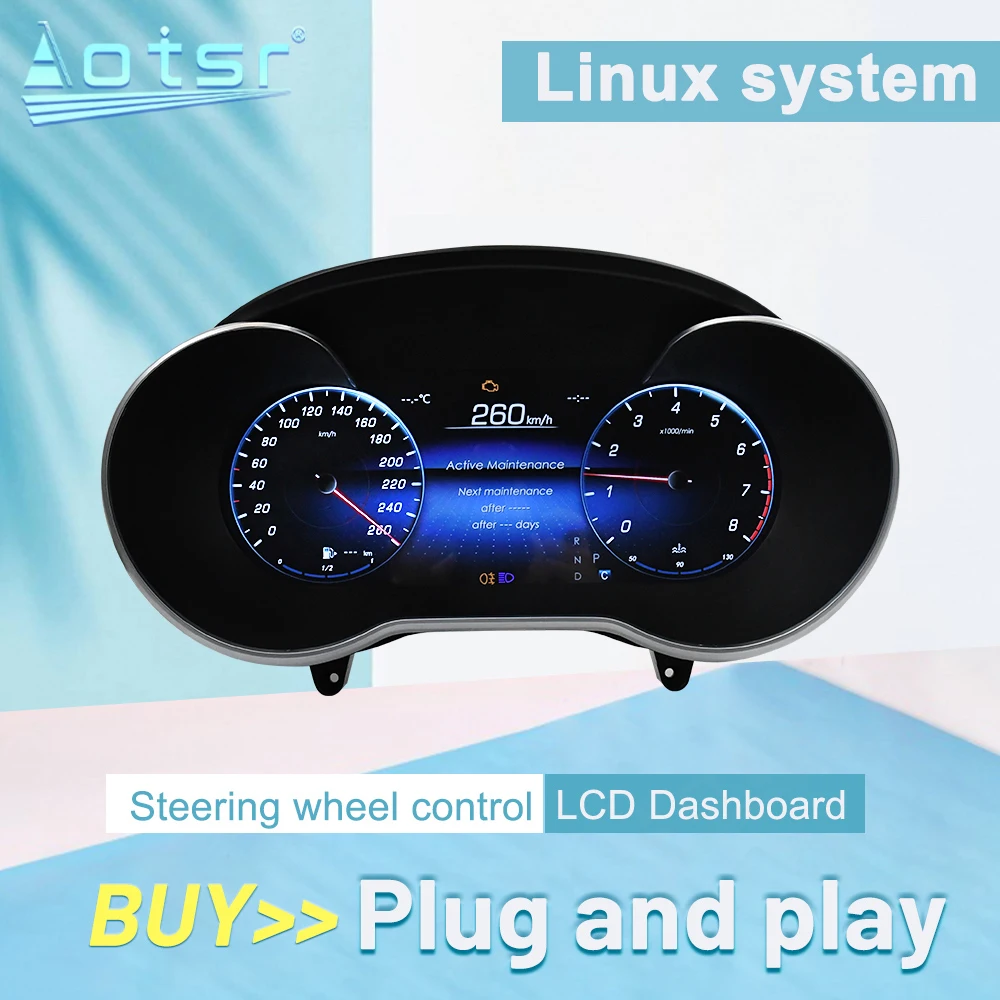 Digital Cluster For Mercedes-Benz W205 2015-2021 LCD Instrument Panel Carplay Dashboard Visual Plug Play Strong Compatibility HD