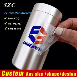 100 Uds. Envoltura adhesiva con logotipo de transferencia UV personalizada, etiquetas adhesivas de transferencia DTF personalizadas para tazas, botellas de perfume y labios