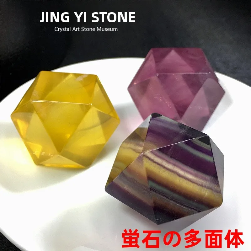天然4面蛍石-黄色と緑色の家の装飾彫刻品-卓上装飾品-ホームデコレーションストーン