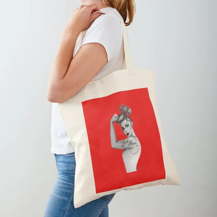 

Girl Power by Anne Cha Pin up Modern Rosie the Riveter Tote Bag great bag university shopper bag Lady bags Women's shopping