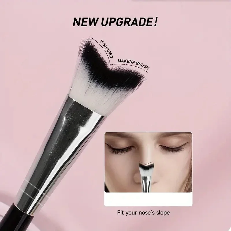 1 قطعة فرشاة كونتور بزاوية على شكل حرف V ، لنحت عظم الأنف/عظم الخد ، أداة تسليط الضوء والتظليل ، ملحقات مكياج احترافية