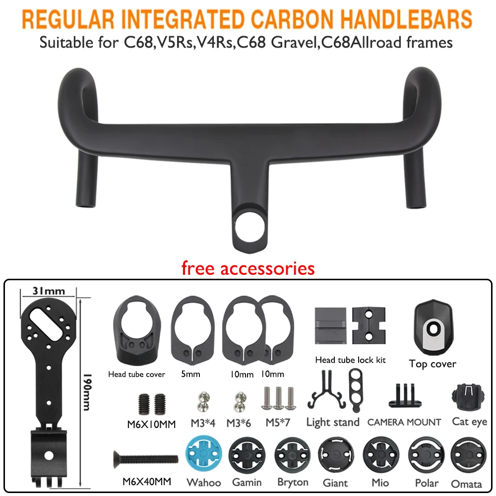 CC.01 koolstofvezel geïntegreerd wegstuur voor C68/V5Rs/V4Rs/C68 Gravel/C68 Allroad-serie, 370-430 mm met computerbevestiging