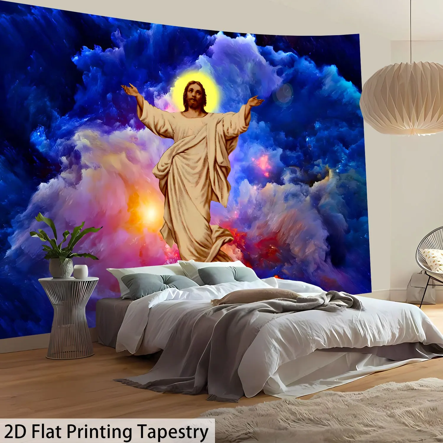 Holy Jesus Scene Tapestry Divine Light Background Christian Decor Wall Hanging for Bedroom or Living Room Decoration