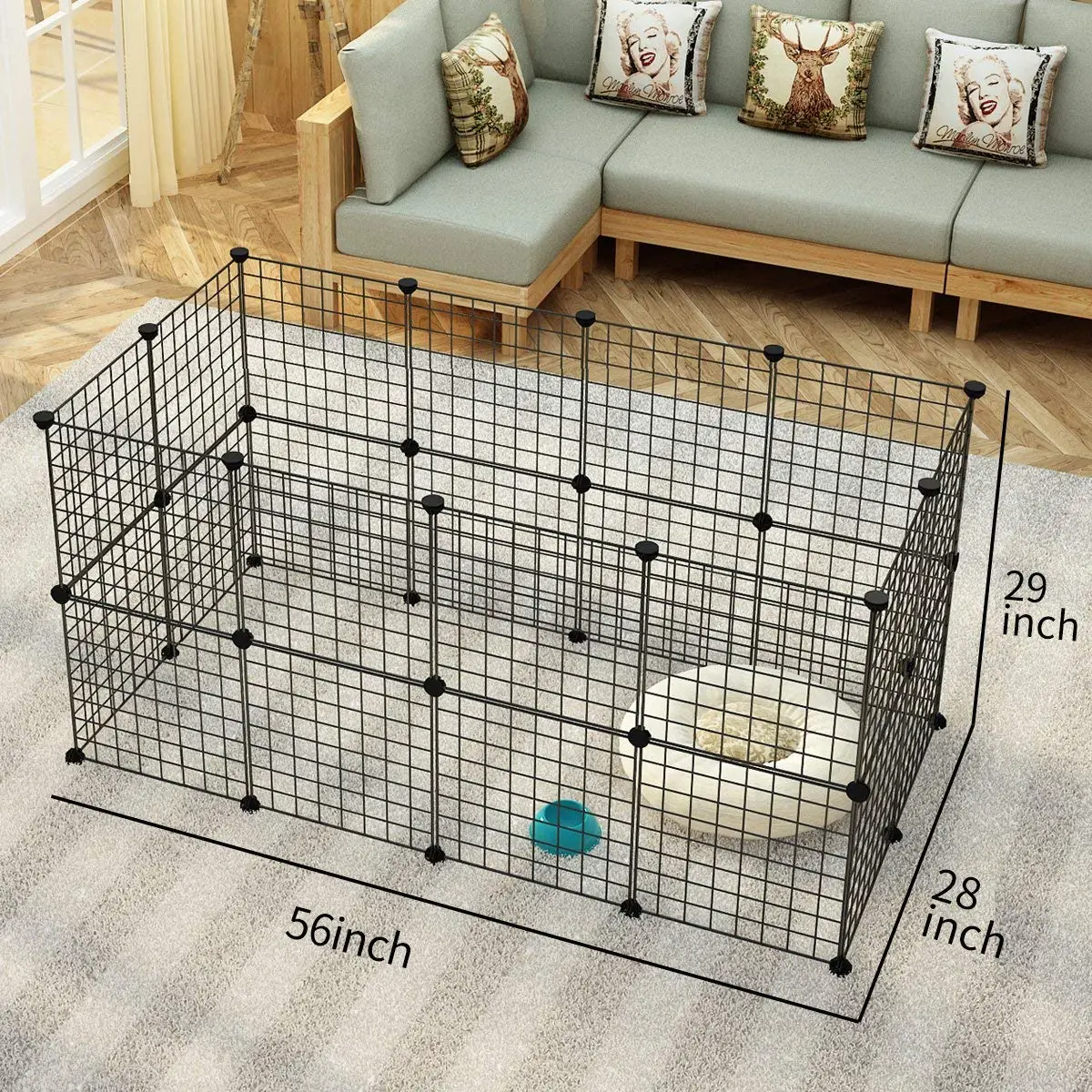 Pet Playpen Animal Cage Indoor Portable Metal Wire Yard Fence For Small Animals, Guinea Pigs Tent Black 24pcs Garden Furniture