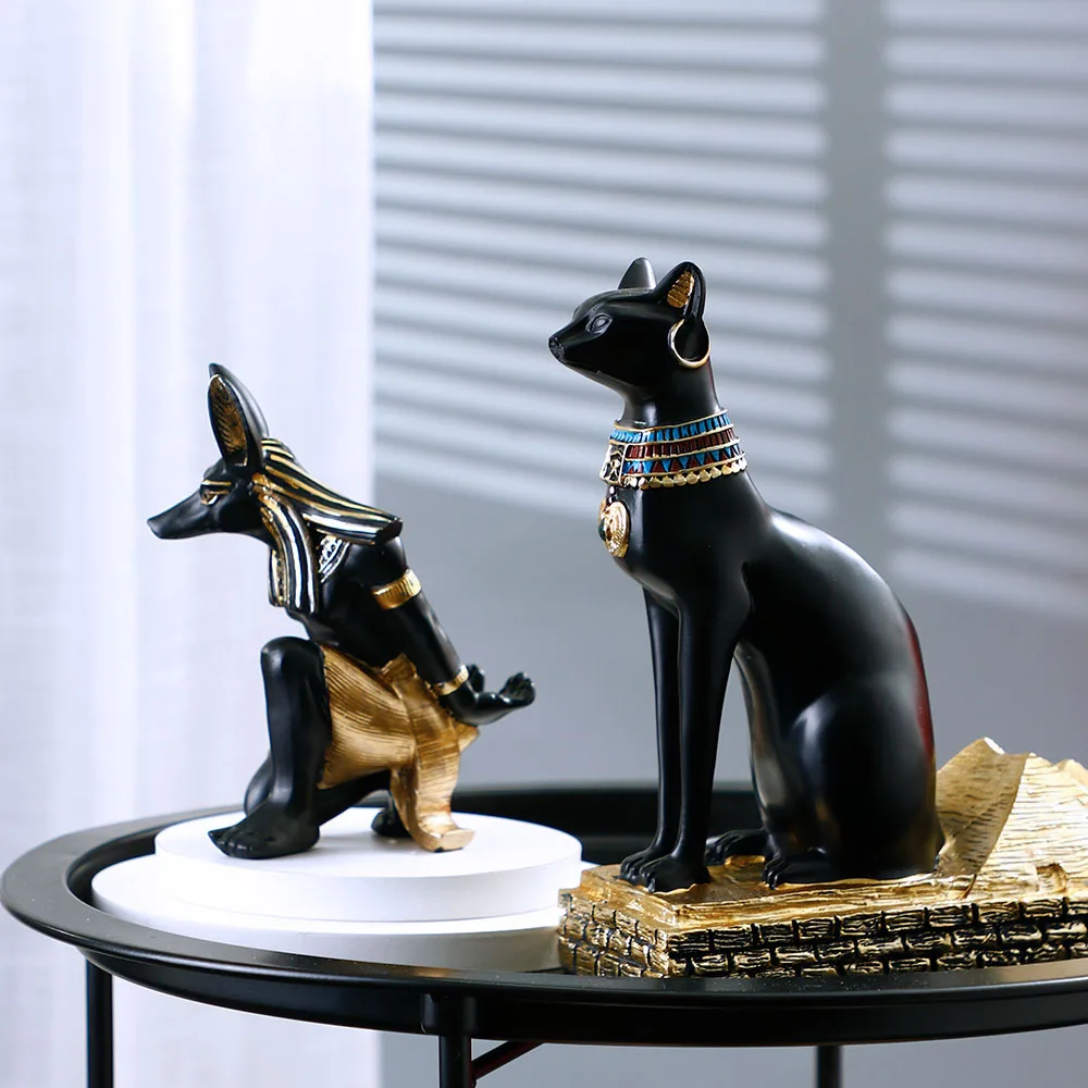 ‌Slanted Egyptian Wine Holder‌ – Handmade Resin Art, Anubis & Cat God Themed Shelf Decor