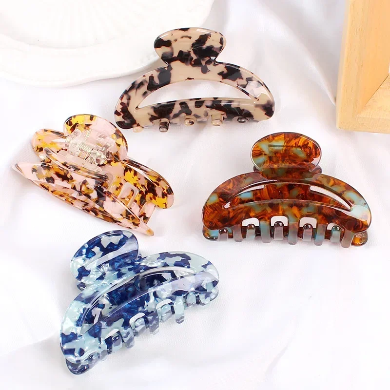 7cm Acetate Plate Simple Fashion Solid Color Printing Pattern Medium Crab Claw Clip Woman Hair Clip Korean Girl Hair Accessories