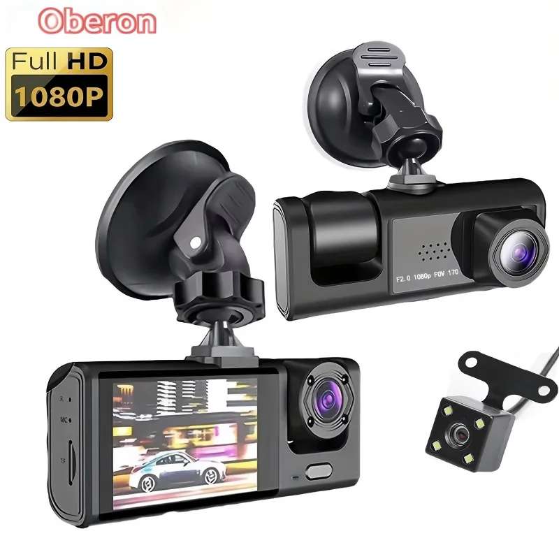 Image of 1080P HD Drei-Linsen-Auto-DVR-Fahrtenschreiber mit Rückfahrkamera und G-Sensor, geeignet für Uber-Taxis, Drei-Wege-Dashcam