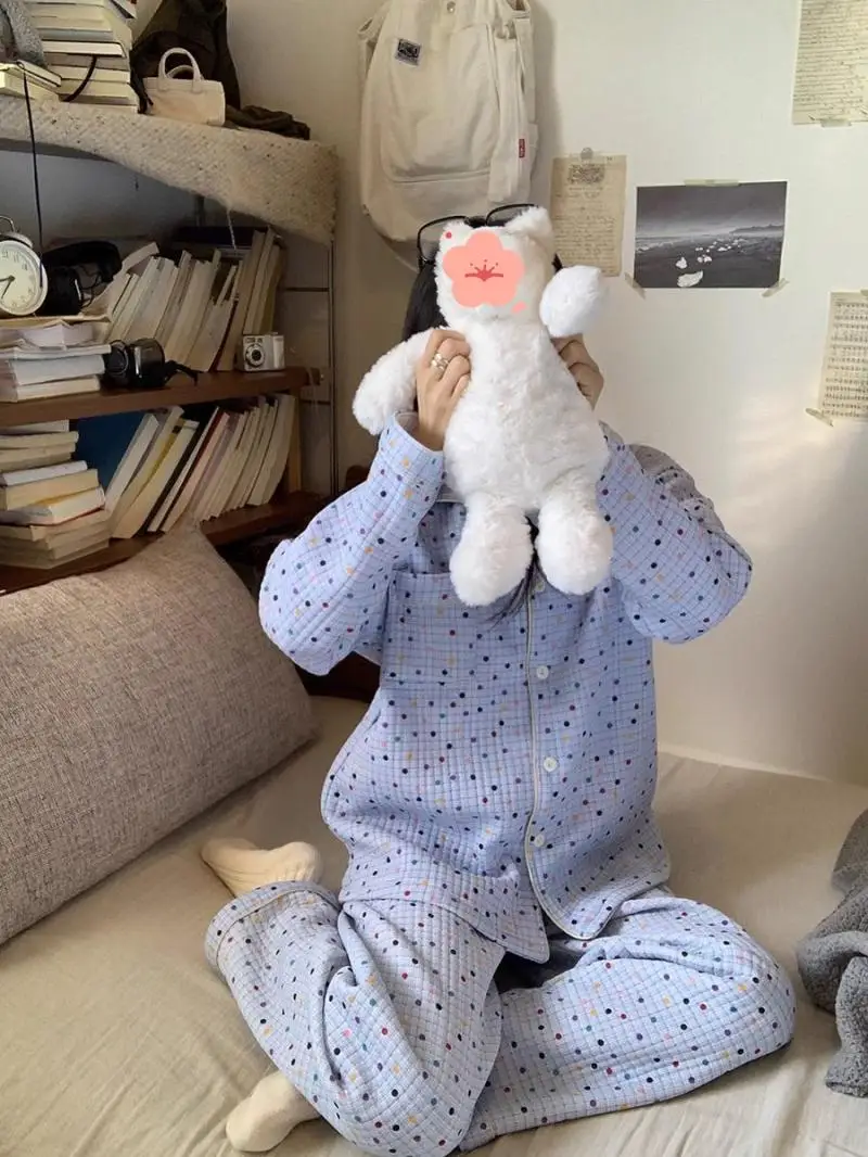نموذج جديد بيجامة نسائية للخريف والشتاء ملابس نوم مريحة سميكة بأكمام طويلة طقم بيجامة ملمس بدلة منزلية حلوة #5