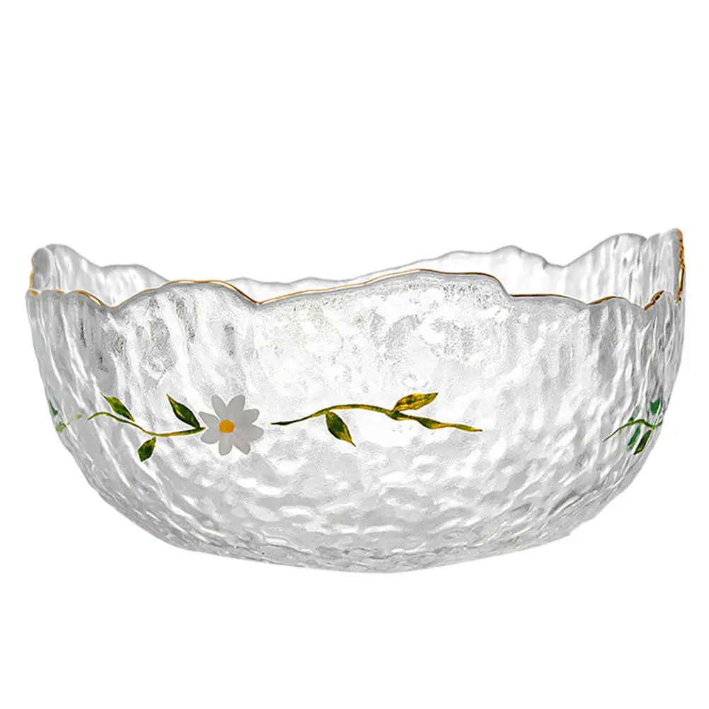

1Pcs Glass Fruit Bowl Premium Quality Smooth Finish Daisy Pattern Decorative Dessert Salad Bowl for Parties Casual Gatherings