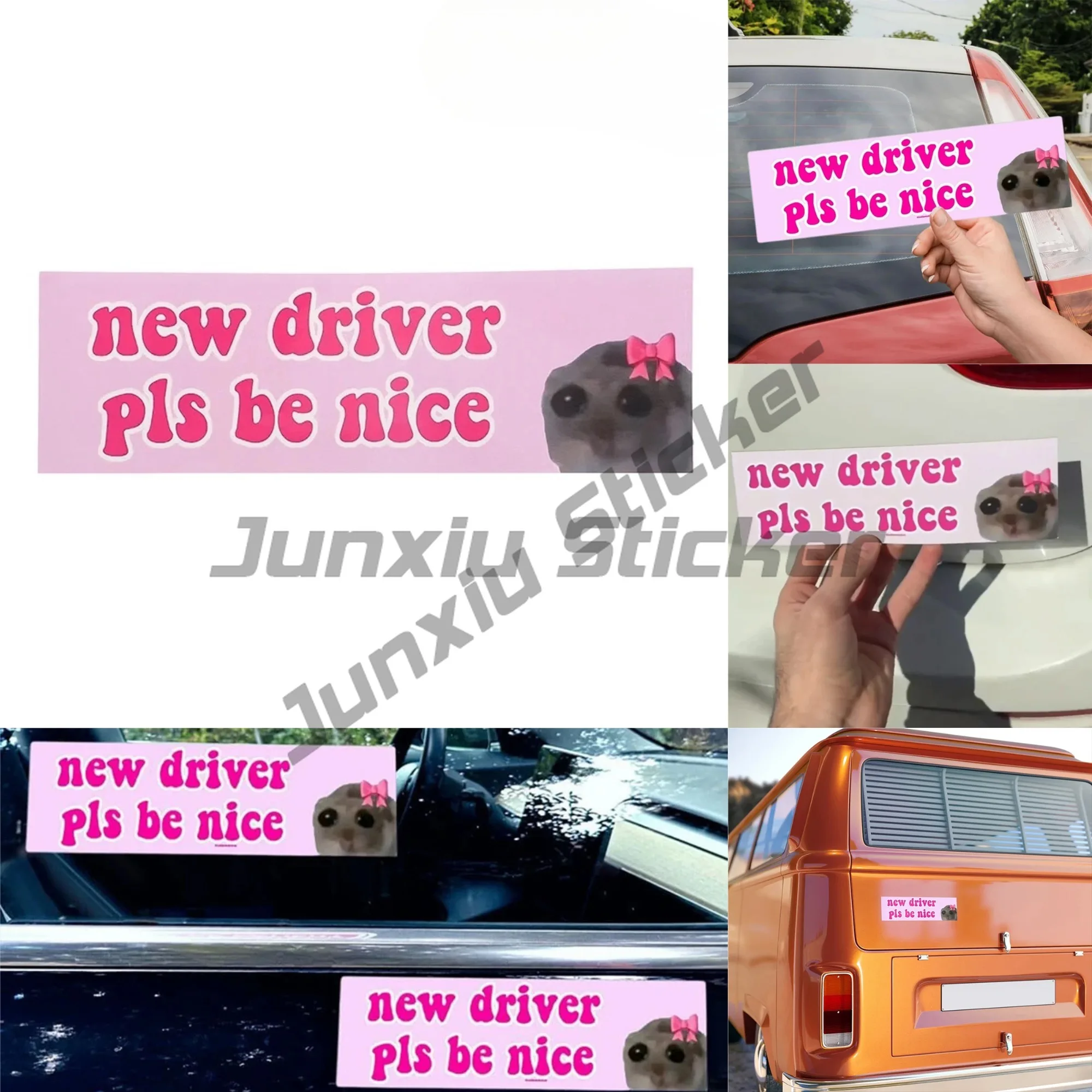 New Sad Cat Bestie Driver Please Be Nice Sticker Funny Meme StickerSelf Adhesive Learner Driver Sticker Car Accessories