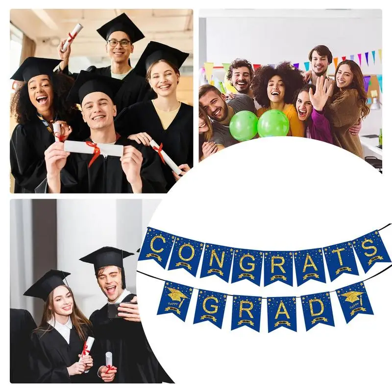 Blue And Gold Congratulations Graduates Banner Blue Graduation Pull Flag Graduation Decorations Class Of 2024, Blue Gold Banner