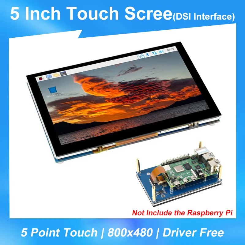 

Raspberry Pi 5 Inch Touch Screen 800x480 Capacitive Display DSI Interface 5 Points Touch Screen for Raspberry Pi 4 Driver Free