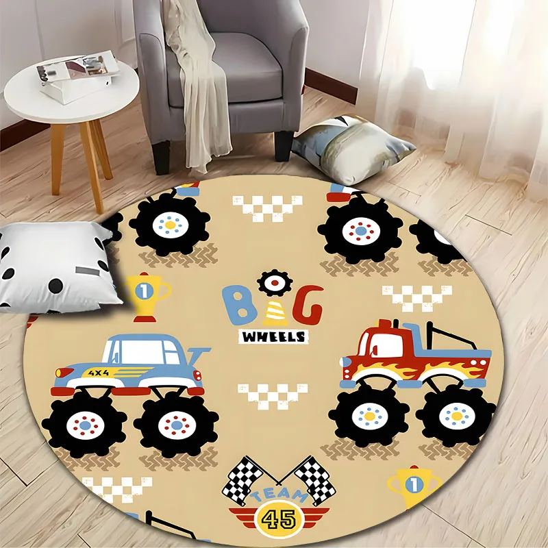 Free shipping! Kids' Room Monster Truck Play Rug for Fun Racing Adventures round carpet for home sofa bedroom, gift view 5