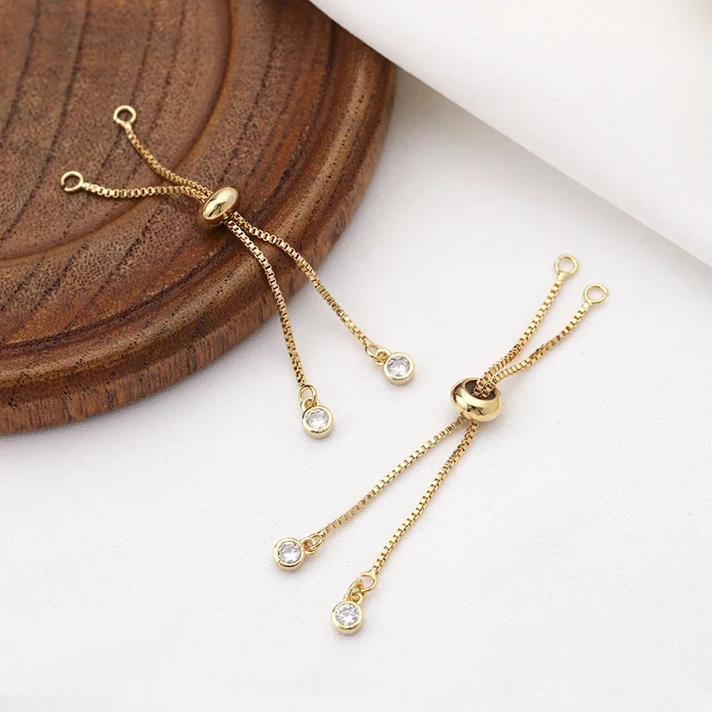 Brass Rhinestone Adjustable Bracelet Chains Gold Rubber Slider Beads Bracelets Charm Connectors for Jewelry Making Accessories