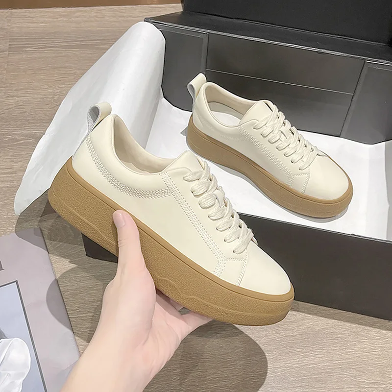 CXJYWMJL Genuine Leather Women Platform Sneakers Spring Thick Bottom Skate Shoes Ladies Casual Vulcanized Shoes Woman Autumn