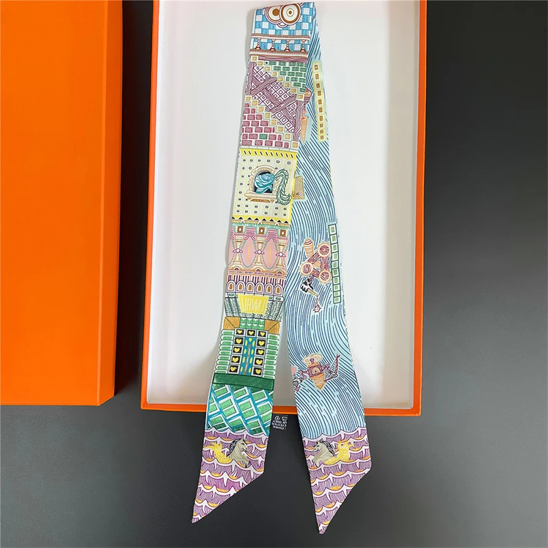 New Design Women Silk Scarf Luxury Brand Skinny Small Scarves In Summer Fashion Hairband Wrap Bag Ribbon Scarf Headscarf