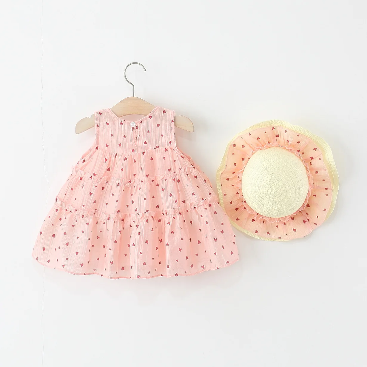 2Piece Sets Summer Toddler Girl Dress Korean Cute Princess Sleeveless Cotton Baby Dresses+Sunhat Boutique Kids Clothing B143