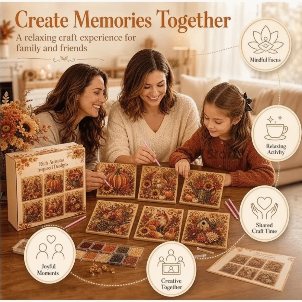 Sparkling Diamond Pearl Painting Kit Fall Theme 7.8 X 7.8 Inch Diamond Painting Art Kit Creative Autumn Theme
