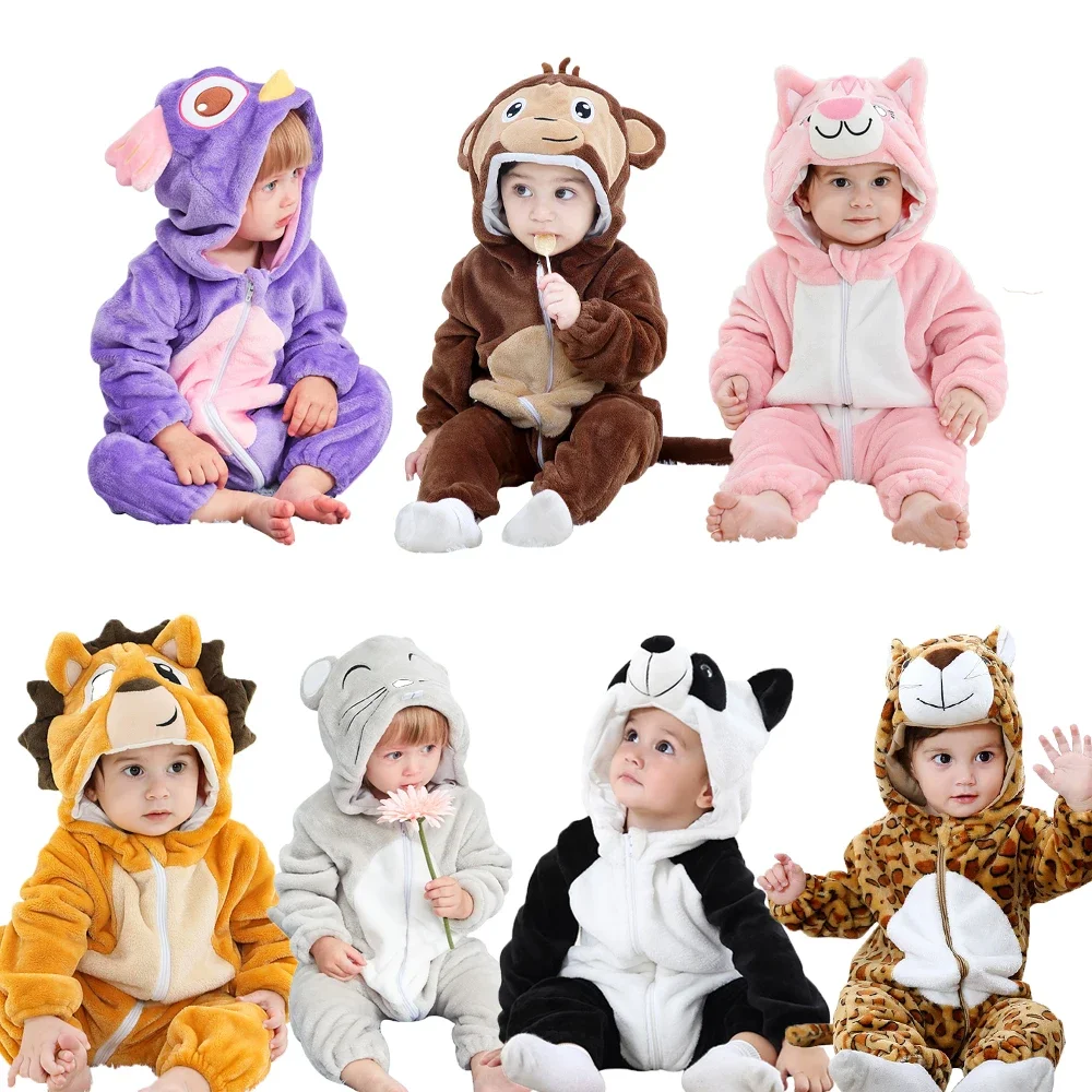 

Kids Rompers Winter Costume Flannel for Girl Boy Toddler Infant Clothes Baby Overall Animals Panda Tiger Lion Unicorn Ropa Bebe