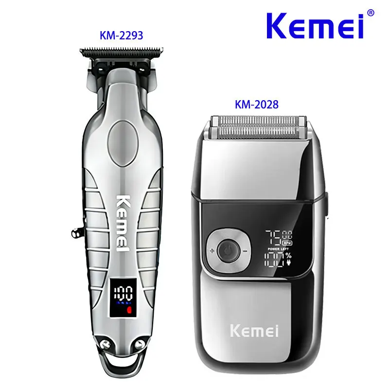 

Kemei Professional Hair Clippers Rechargeable Barber Cordless Hair Trimmers Electric Beard Shaver for Men KM-2293 KM-2028 Kit