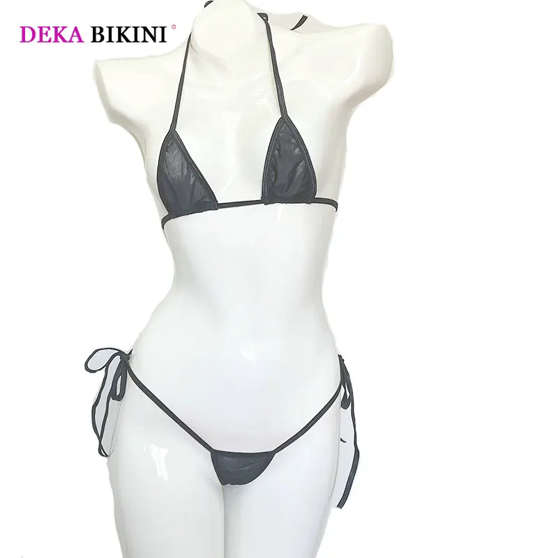 DEKA Transparent Mini Micro Bikini Set Extreme Hot Tiny Triangle Swimwear Beachwear Bathingsuit Mesh Underwear Lingerie Swimsuit