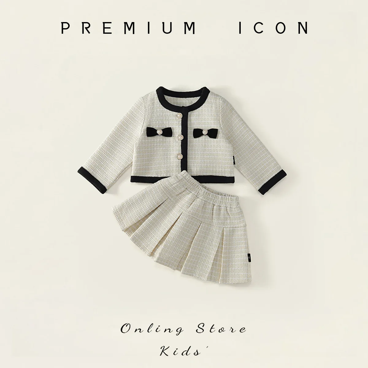 مجموعات الأطفال طفل الفتيات الخريف تويد سترة وتنورة مطوي مجموعة الكورية نمط قطعتين الزي الفاخرة المشاهير الرياح #1
