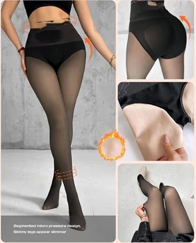 Mallas térmicas de cintura alta para mujer, pantimedias largas y cálidas, transparentes, levantadoras de glúteos, ajustadas, forradas de vellón, gruesas y elásticas