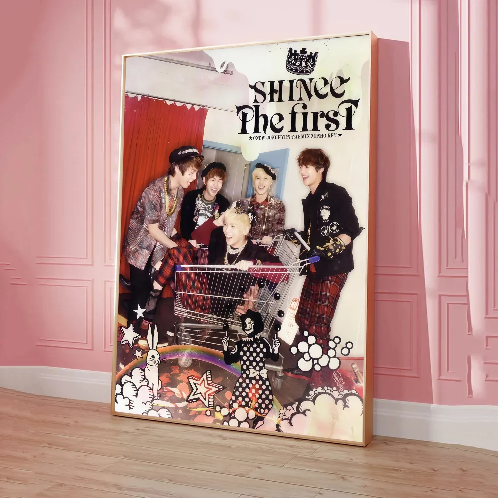 Kpop Korean Boys SHINee Poster Anime Posters Sticky Waterproof Paper Sticker Coffee House Bar Kawaii Room Decor